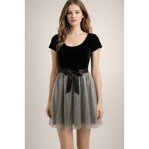 Ann Taylor Dress W/ Black Velvet Top & Silver Nylon Skirt Sz 10 Party /Cocktail